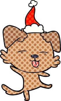 comic book style illustration of a dancing dog wearing santa hat vector