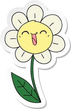 sticker of a quirky hand drawn cartoon happy flower vector