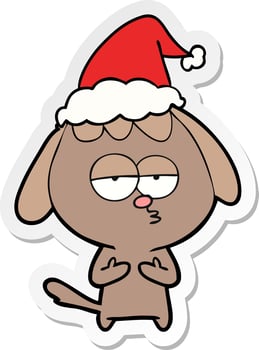 sticker cartoon of a bored dog wearing santa hat vector