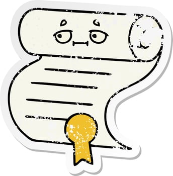 distressed sticker of a cute cartoon contract vector