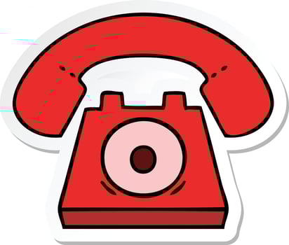 sticker of a cute cartoon red telephone vector