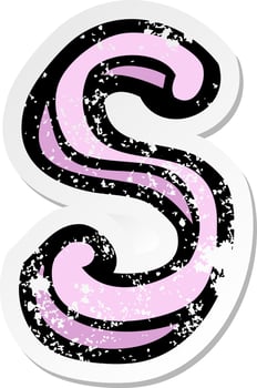 retro distressed sticker of a cartoon letter S vector