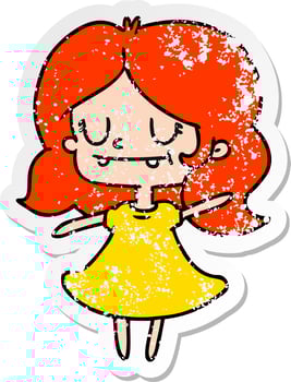 distressed sticker cartoon of cute kawaii girl vector