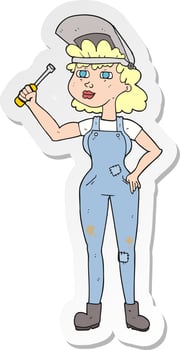 sticker of a cartoon female mechanic vector