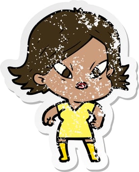 distressed sticker of a cartoon stressed woman vector