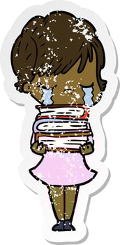 distressed sticker of a cartoon woman crying vector