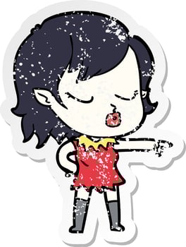 distressed sticker of a cute cartoon vampire girl vector
