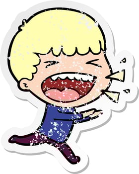 distressed sticker of a cartoon laughing man vector