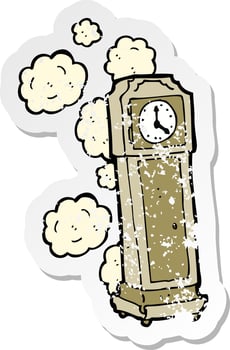 retro distressed sticker of a cartoon old grandfather clock vector