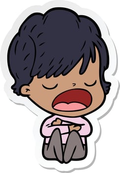 sticker of a cartoon woman talking vector
