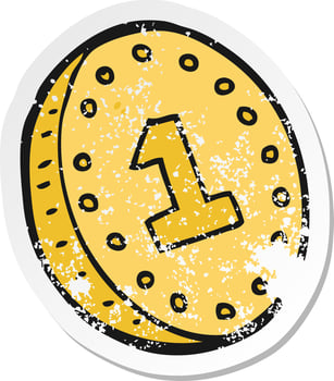 distressed sticker of a cartoon coin vector