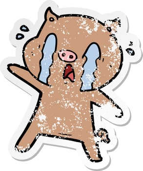 distressed sticker of a crying pig cartoon vector