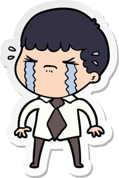 sticker of a cartoon man crying vector