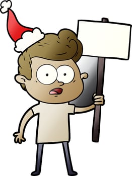 gradient cartoon of a staring man wearing santa hat vector