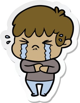 sticker of a cartoon boy crying vector