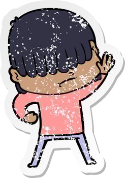 distressed sticker of a cartoon boy with untidy hair vector
