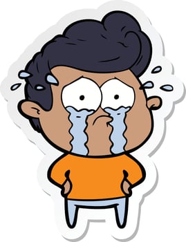 sticker of a cartoon crying man vector