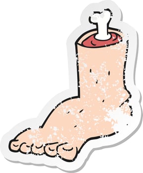 retro distressed sticker of a cartoon severed foot vector