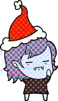 comic book style illustration of a undead vampire girl wearing santa hat vector