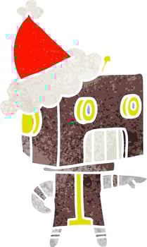 retro cartoon of a robot wearing santa hat vector