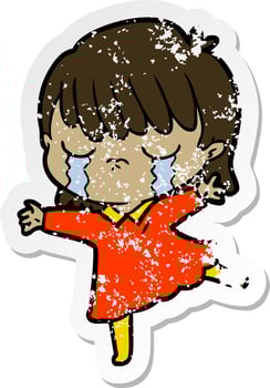 distressed sticker of a cartoon woman crying vector
