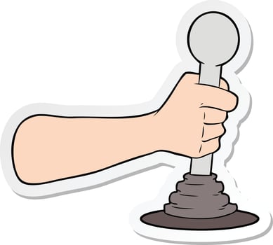 sticker of a cartoon hand pulling lever vector