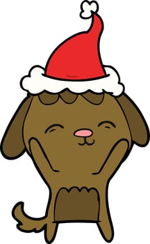 happy line drawing of a dog wearing santa hat vector