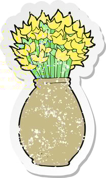 retro distressed sticker of a cartoon vase of flowers vector
