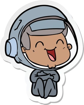 sticker of a happy cartoon astronaut vector