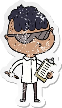 distressed sticker of a cartoon boy wearing sunglasses vector