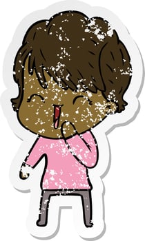 distressed sticker of a cartoon laughing woman vector