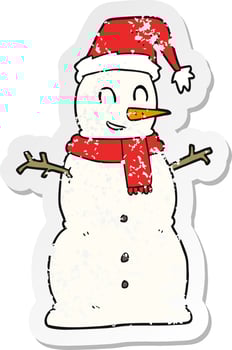 retro distressed sticker of a cartoon snowman vector