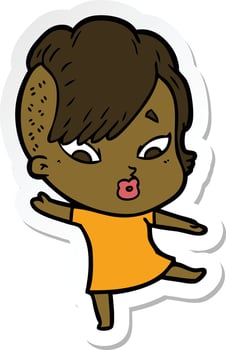 sticker of a cartoon surprised girl vector
