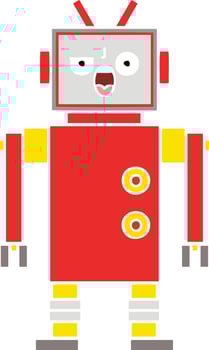 flat color retro cartoon angry robot vector