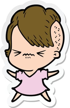 sticker of a cartoon annoyed hipster girl vector