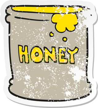 retro distressed sticker of a cartoon honey pot vector