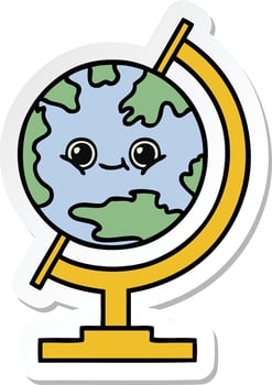 sticker of a cute cartoon globe of the world vector