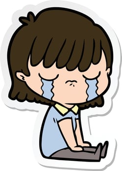 sticker of a cartoon woman crying vector