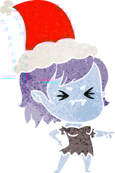 annoyed retro cartoon of a vampire girl wearing santa hat vector