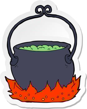 sticker of a cartoon witchs cauldron vector