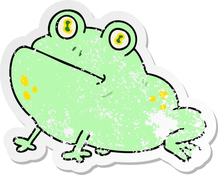 distressed sticker of a quirky hand drawn cartoon frog vector
