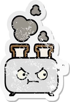 distressed sticker of a cute cartoon of a toaster vector