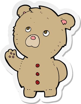 sticker of a cartoon waving teddy bear vector