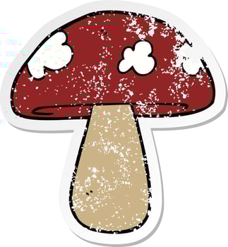 distressed sticker of a cartoon mushroom vector