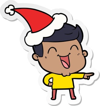 sticker cartoon of a man laughing wearing santa hat vector
