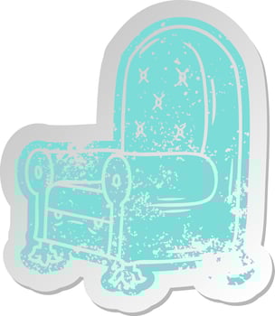 distressed old sticker of a blue arm chair vector