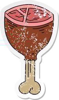 distressed sticker of a quirky hand drawn cartoon meat bone vector