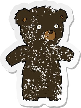 retro distressed sticker of a cute cartoon black bear vector