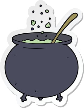 sticker of a cartoon witch cauldron vector