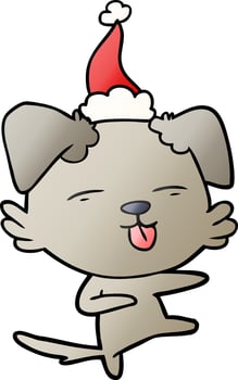 gradient cartoon of a dog dancing wearing santa hat vector